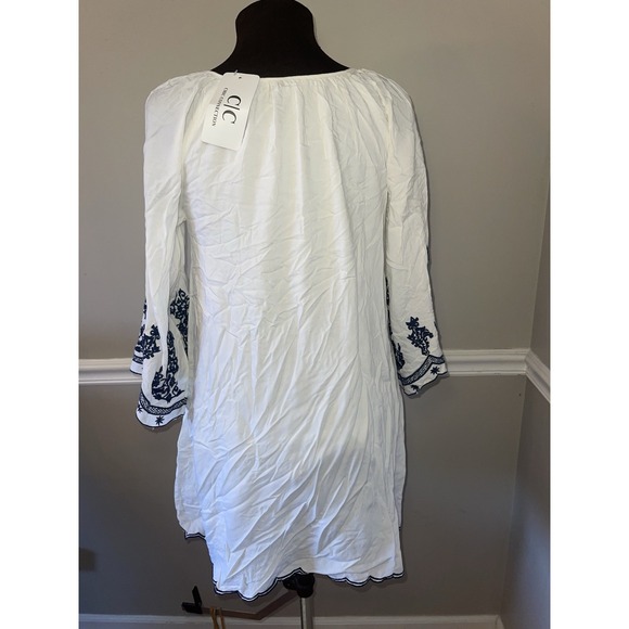 Chic Connection Boho Embroidered White Navy Dress Womens Sz S - Picture 5 of 5